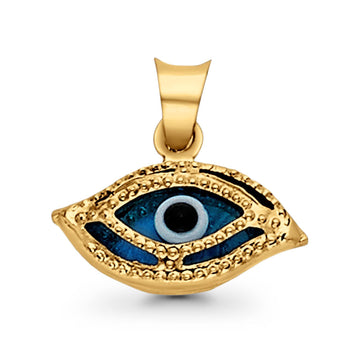 Real Beautiful Evil Eye Charm Pendant 14K Yellow Gold CZ 7mmX13mm 0.6grams